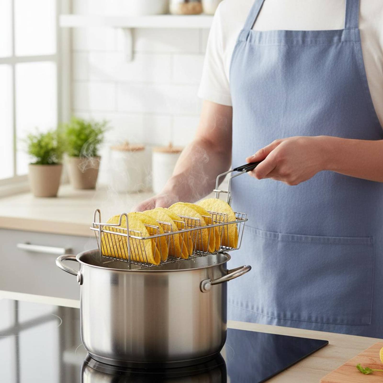 Deep Fryer Stainless - 8-delige taco-rek, hittebestendige taco-friteusemand, tortilla-friteusemand, makkelijk