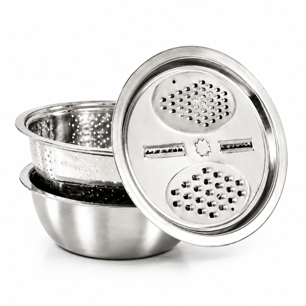 Kitchen Appliances Japan - 3-delige roestvrijstalen vergiet, schaalgereedschap, groentesnijder, saladeschaal,