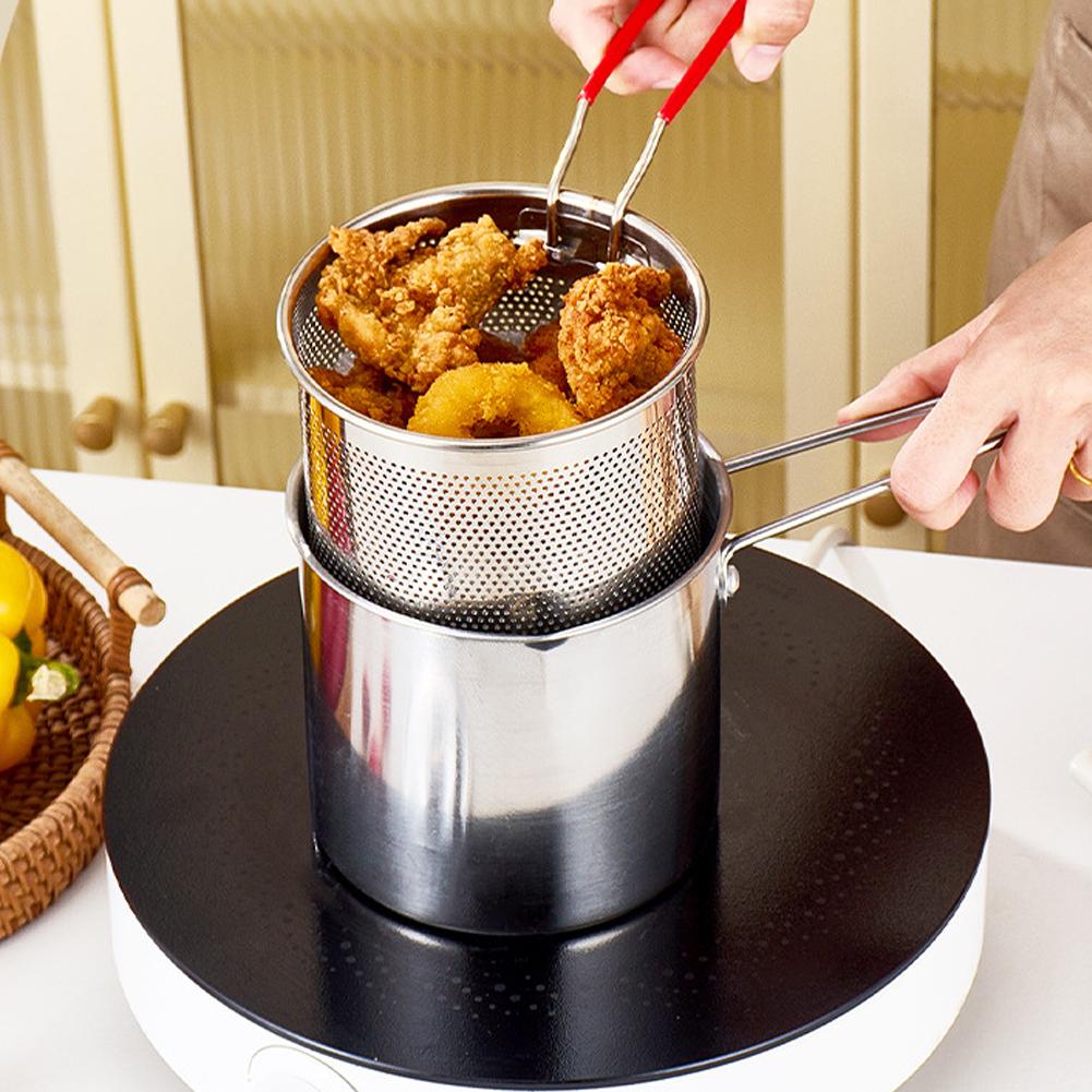 Deep Fryer Stainless - Roestvrijstalen frituurpan met zeefmandje, mini-tempura-frituurpan voor